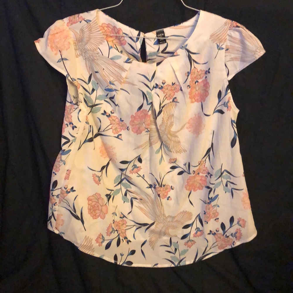 White floral cap sleeve shirt
